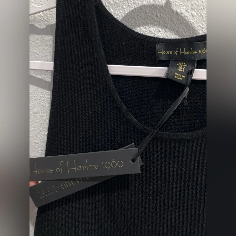 House Of Harlow Black Ribbed Feminine Mini Dress Neutral Contemporary Casual - Picture 5 of 9